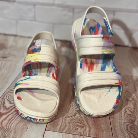 Hunter Rainbow Paint Splash Platform Adjustable strap Sandals size 9 Women's - Picture 3 of 11
